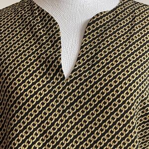 Michael Kors Black & Gold chain Patterned V-Neck Blouse